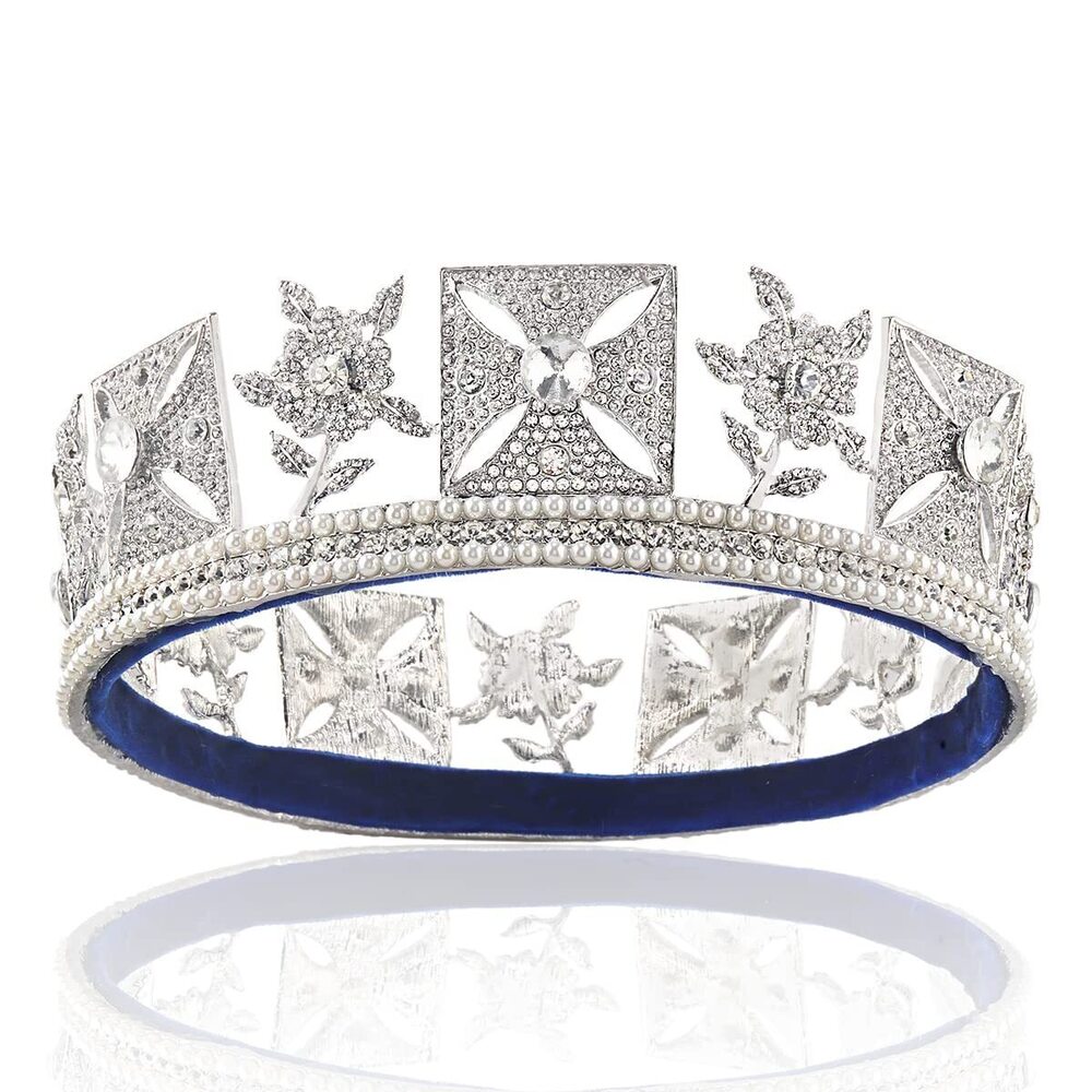 8269 Retro Rhinestone Pearl King Queen Crown Full Circle Crown Wedding